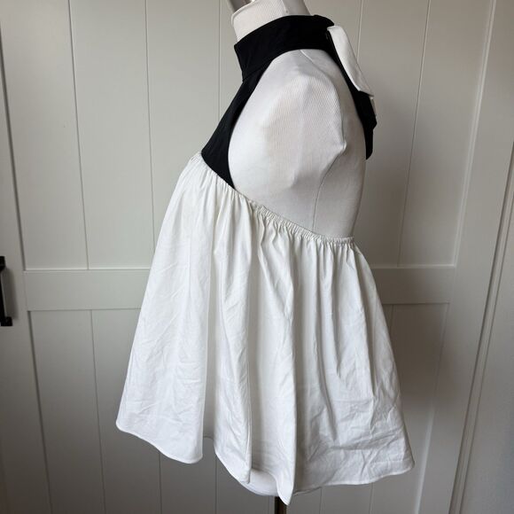Caroline Constas Bow Halter Top White Sz M Volume Babydoll Peplum Color-block - Picture 8 of 15